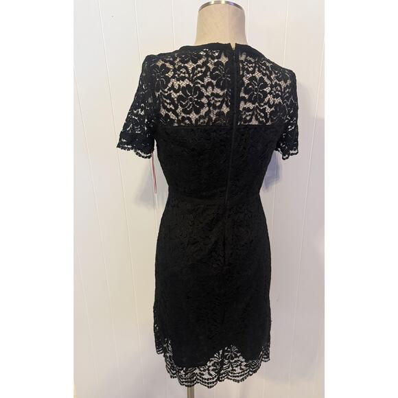 Elle Dress Womens 6 Black Lace Short Sleeve Sheath Little Black Dress Party New - Picture 6 of 11